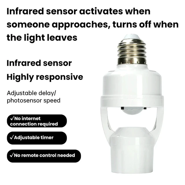 Alt view image 2 of 3 - E27 Plug Socket Switch Base AC 100-240V 360 Degrees Induction Motion Sensor infrared Human LED Bulb light Lamp Head