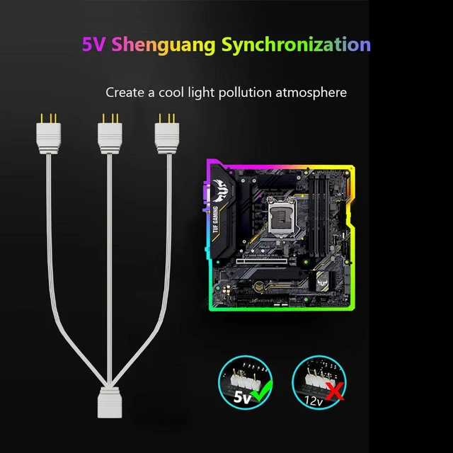 Alt view image 3 of 3 - Splitter Hub ARGB 5V 3PIN Connector Motherboard Extension Cable Synchronization 33.5cm 1 To 3/4 for Computer Chassis Memory