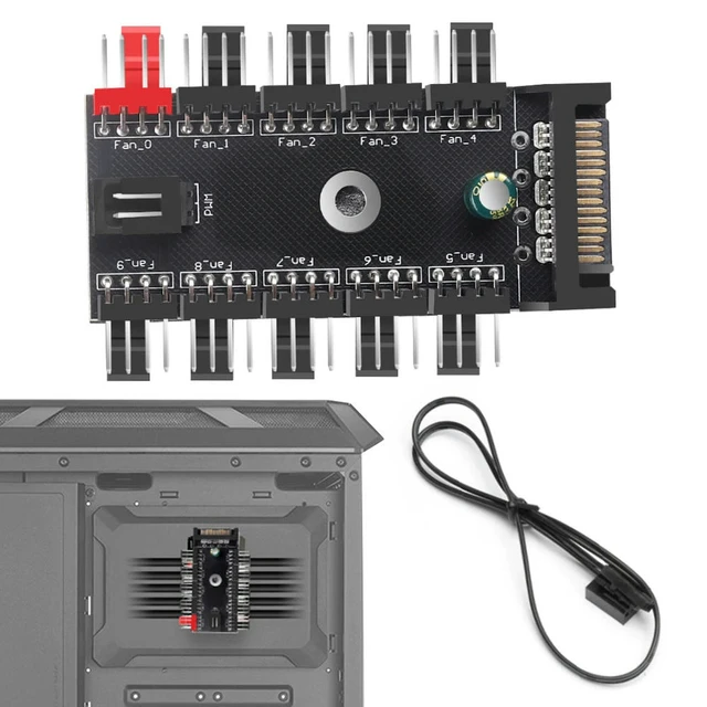 Alt view image 3 of 3 - PC Case Motherboard Fan Power Extension Cable 1 To 10 Way Splitter Hub SATA Powered 4 Pin PWM Fan Hub Cooler Cooling Adapter