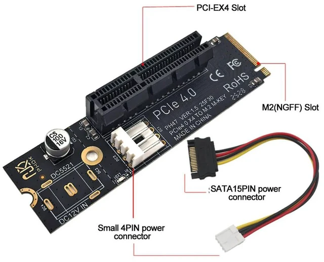 Alt view image 2 of 3 - NGFF M.2 To PCI-E 4X Adapter Card Compatible with X1 X4 X8 X16 PCI-e Interface Static Bag Packaging