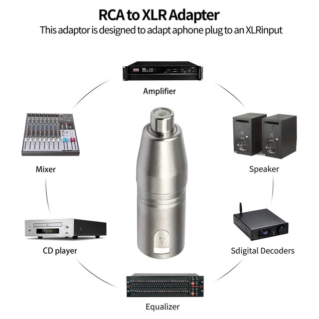 Alt view image 3 of 3 - RCA Female to XLR Male Adapter 3-Pin Balanced Nickel-Plated l Audio for Mixer Amplifier Active Speaker Recorder 2PCS