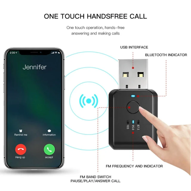 Alt view image 3 of 3 - 2 in 1 Car Bluetooth-Compatible Receiver USB Music Audio FM Transmitter