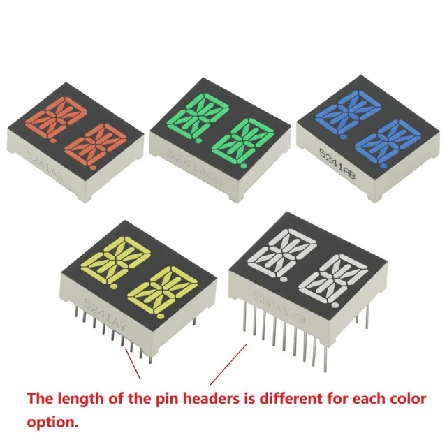Alt view image 3 of 3 - 5PCS 0.54 Inch 2-Digit Common Cathode Alphanumeric LED Display, 5 Colors , High Brightness 2-Digit M-Type Digital Tube