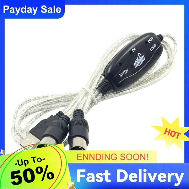 Main image of USB IN-OUT MIDI Adapter Cable Set Converter Cord Lightweight PC to Music Electronic Keyboard Music Elements