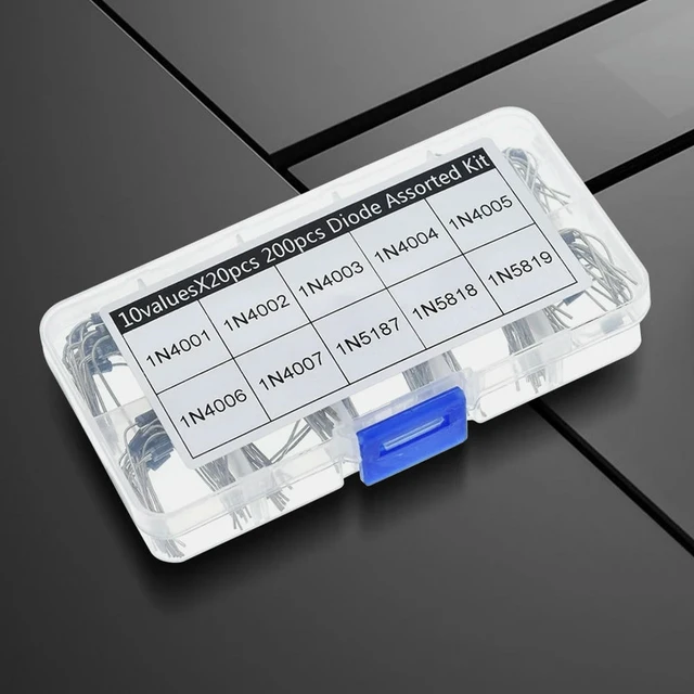 Alt view image 2 of 3 - 200Pcs Rectifier Diode Assorted Kit 1N5817 1N5818 1N5819 10 Values Assorted Rectifier Diodes with Box 1N4004 1N4005 1N4006 5V