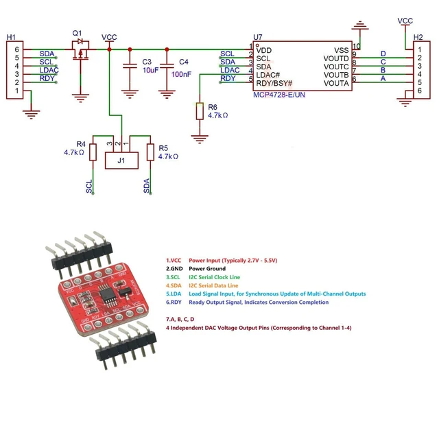 Alt view image 3 of 3 - 1PCS MCP4728 12 Bit Quad Digital to Analog Converter I2C Interface Low Power with EEPROM Memory DAC Breakout Sensor Module