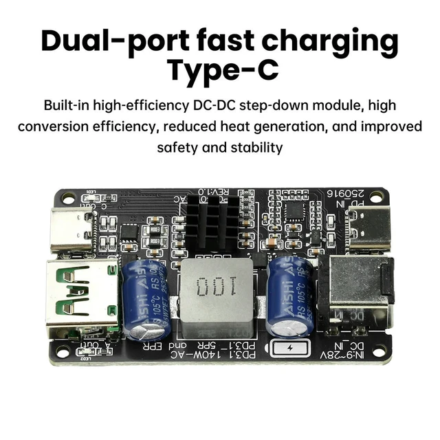 Alt view image 2 of 3 - PD 140W Charging Protection Module DC Buck Dual Port Type C USB Charger Full Protocol Fast Charging PD3.1 QC3.0 QC4 QC4+