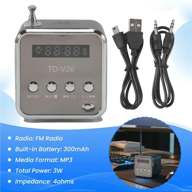 Alt view image 3 of 3 - TD-V26 Digital Mini Fm Radio Receiver LED Loudspeaker Speaker MP3 Support SD/TF Card