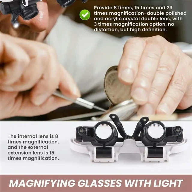 Alt view image 3 of 6 - 9892H-1 Spectacle Magnifier Multifunctional Headband Magnifying Glasses With Light With 8X 15X 23X Lens