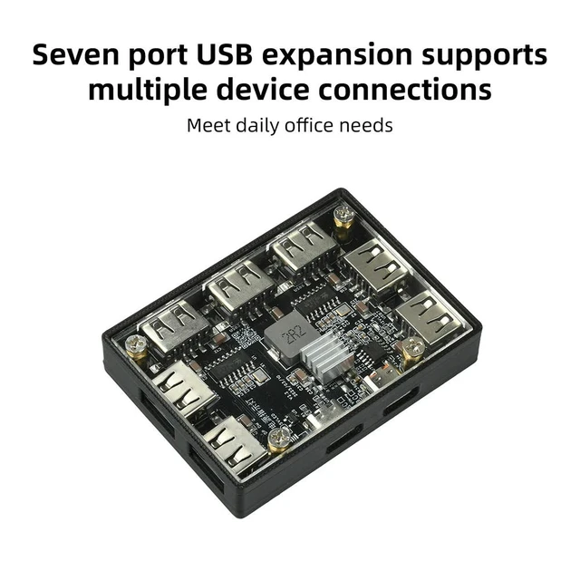 Alt view image 3 of 3 - 1 to 7 Port USB 2.0 Hub USB Expansion Module With Power Supply Rechargeable Type C Power Supply Port Extender
