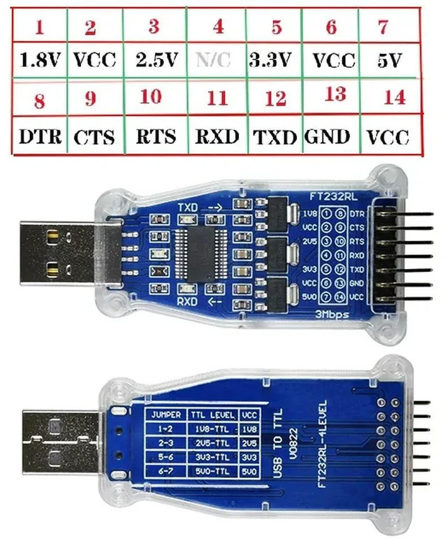 Main image of FTDI USB to 1.8V 2.5V 3.3V 5V TTL UART Switch Serial Adapter Module Support Win7/8/10/Android/Mac os