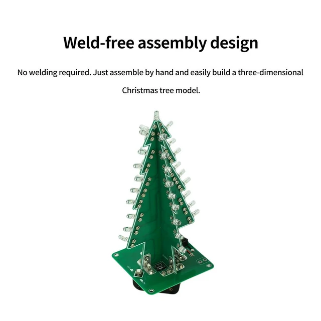 Alt view image 3 of 6 - 3D Christmas Tree LED DIY Kit LED Flash Circuit Kit Electronic Welding Fun Suite 7 Color PCB Welding Free DC 4.5-5V