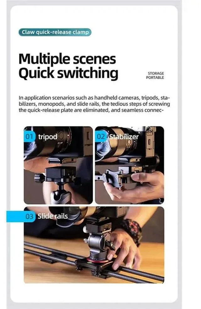 Alt view image 3 of 6 - For DSLR Camera Accessories Claw Quick Release Plate Mount 1/4" Tripod Base Mount Gimbal Quick Switch System