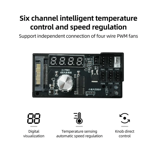 Alt view image 3 of 3 - DC 12V 5A 6 Channel 4 Wire PWM Fan Controller SATA Power Interface Stepless Speed Regulation Manual Temperature Control