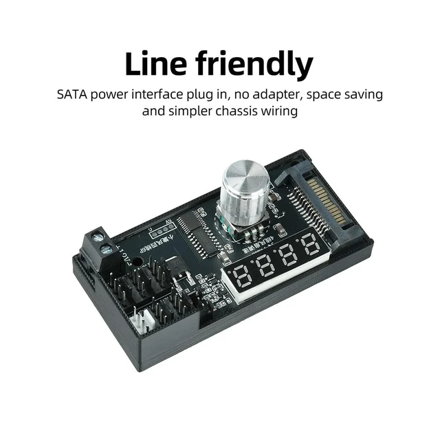 Alt view image 2 of 3 - DC 12V 5A 6 Channel 4 Wire PWM Fan Controller SATA Power Interface Stepless Speed Regulation Manual Temperature Control