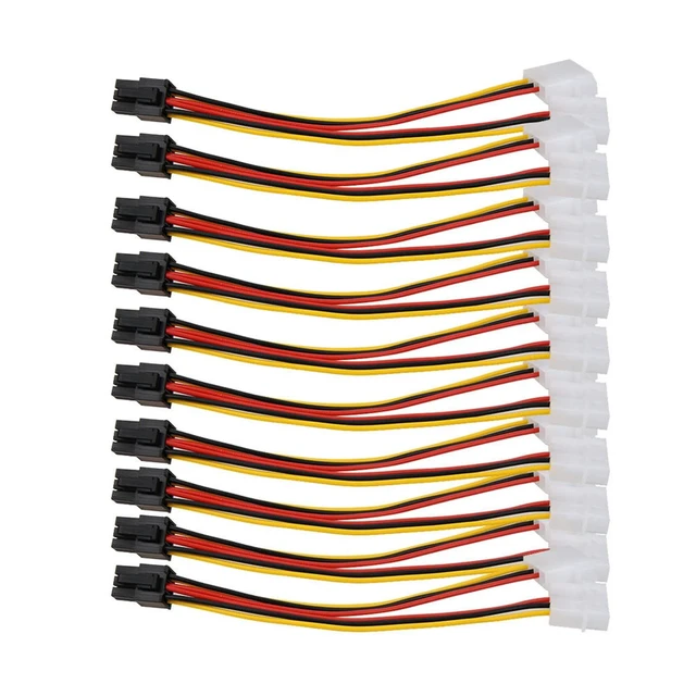 Alt view image 3 of 3 - 10PCS Dual 4pin Molex Male To 6 Pin Female PCI-E Y Cable Power Converter Adapter Cable PCI Express Power Cable for Video Card