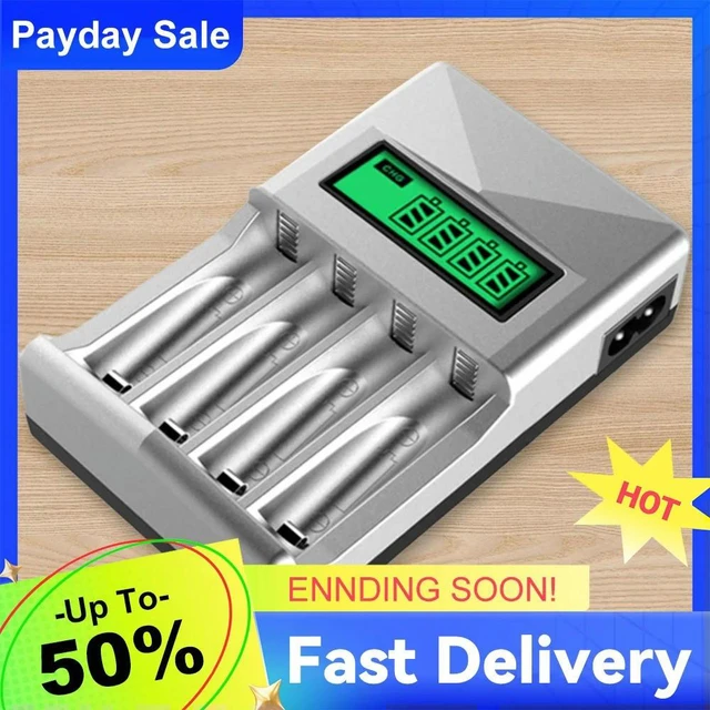Main image of 4-Slot AA AAA USB Charger LCD Display Independent Charging Charger for AA AAA NIMH NI-CD Rechargeable Batteries