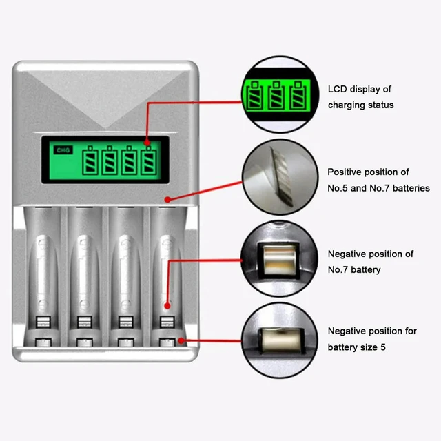 Alt view image 2 of 3 - 4-Slot AA AAA USB Charger LCD Display Independent Charging Charger for AA AAA NIMH NI-CD Rechargeable Batteries