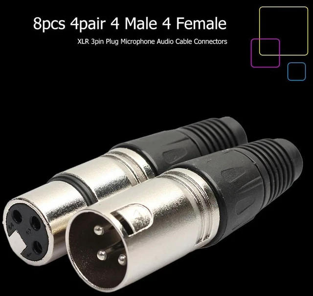 Main image of 8pcs Microphone Audio Cable Plug 4 Male 4 Female 3Pin MIC Jack Plug Zinc Alloy Socket Panel Mount Chassis for Mixer Amplifier