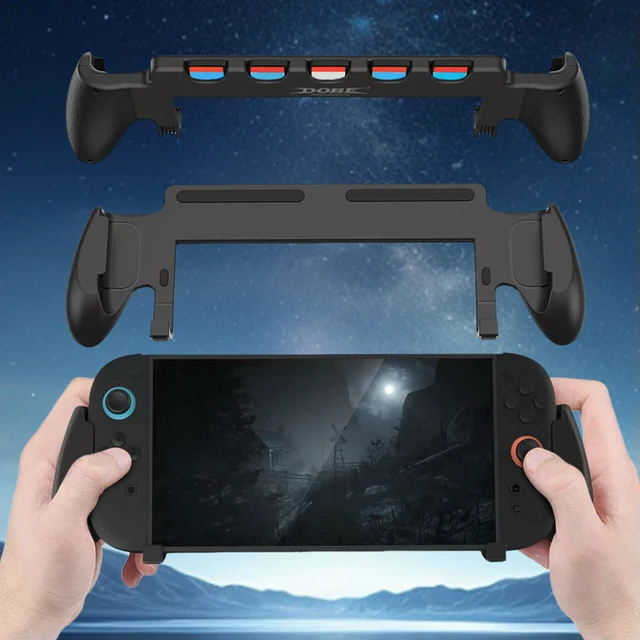Alt view image 3 of 3 - For for for Switch 2 Grip with Stand Comfortable & Ergonomic Grip Holder 5 Game Slots Protective Case Anti Slip Grip Holder