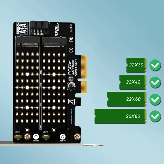 Alt view image 3 of 3 - Transfer Expansion Card Dual-Bay Mini SATA Converter 32Gbps Transmission Speed PCI Expansion Card for M.2 NVMe NGFF