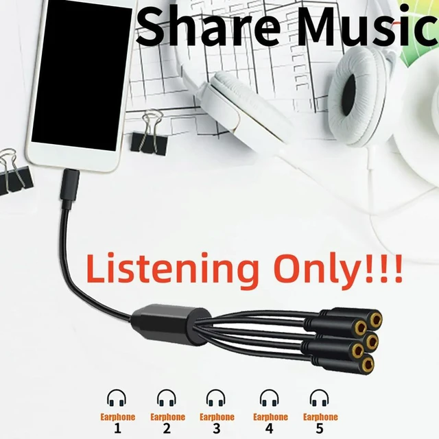 Alt view image 3 of 3 - 1 To 5 Ways USB Type C To 3.5mm TRS Female Audio Splitter Cable Multi Audio Headphone Stereo Cable for Phones Headsets Speaker