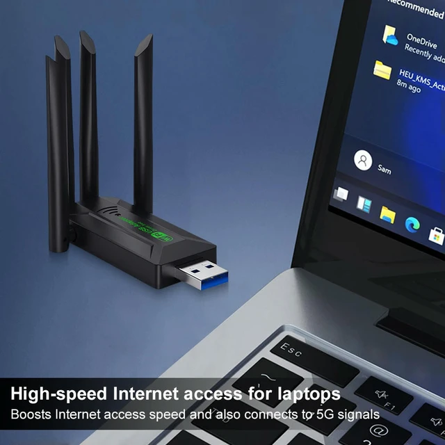 Alt view image 2 of 3 - External Network Receiver Transmitter Dual Band 2.4-5.8Ghz Signal Reception Dongle 4 Antenna Dongle for Home Office