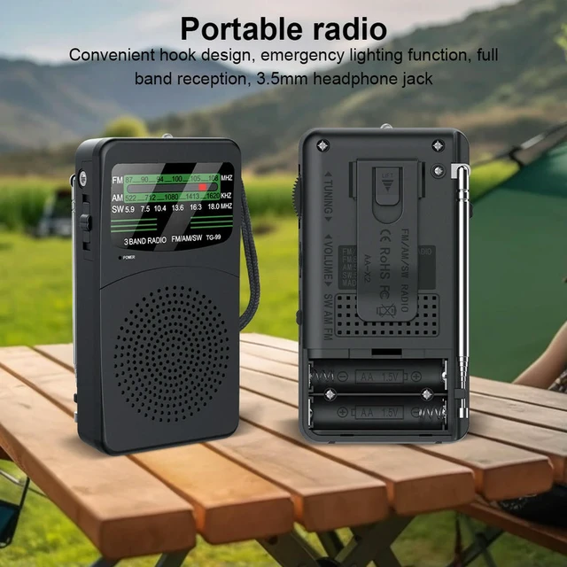Alt view image 2 of 3 - FM AM SW Radio with LED Flashlight Pocket Radio Radio for Outdoor Camping Seniors Elderly Walking