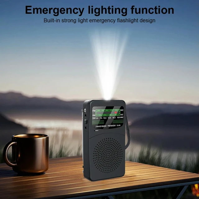 Alt view image 3 of 3 - FM AM SW Radio with LED Flashlight Pocket Radio Radio for Outdoor Camping Seniors Elderly Walking