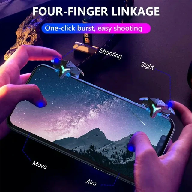 Alt view image 2 of 6 - For Mobile Phone Compatible RGB A1 For Mobile Gaming Trigger 4 Finger Game Controller Professional Joystick Triggers