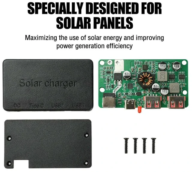 Alt view image 2 of 6 - PD 100W Type C Solar Voltage Regulator Controller Dual USB QC3.0 Fast Charge DIY Wiring Box For Solar Panel 9V 30V