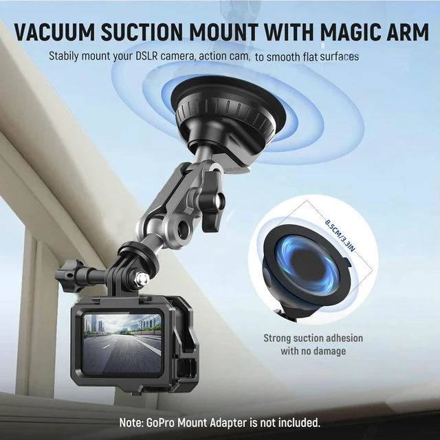 Alt view image 3 of 3 - Action Camera Dash Cam Phone Car Mount 1/4 Inch Camera Car Suction Mount 360 Adjustable for GoPro Action Camera