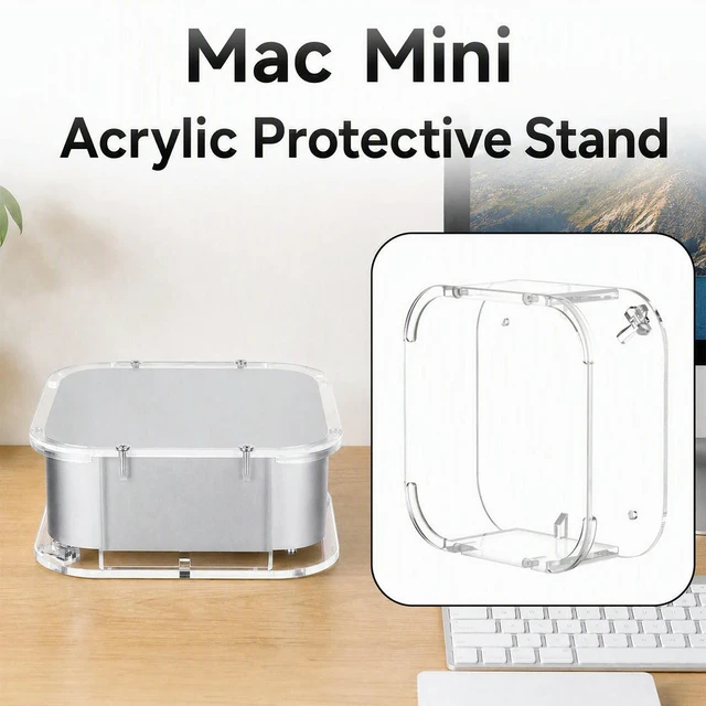 Alt view image 3 of 3 - Acrylic Bracket for Mini M4 Wall Mount Under Desk Desktop Holder Transparent Ventilated Cutouts Screws Included