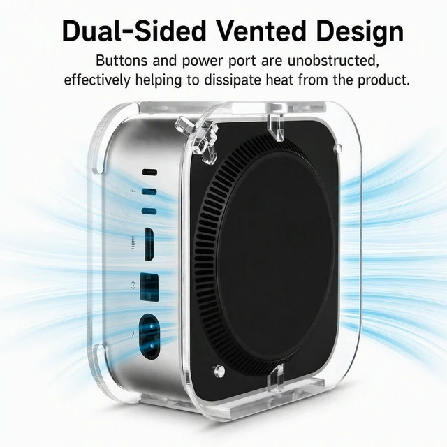 Alt view image 2 of 3 - Acrylic Bracket for Mini M4 Wall Mount Under Desk Desktop Holder Transparent Ventilated Cutouts Screws Included