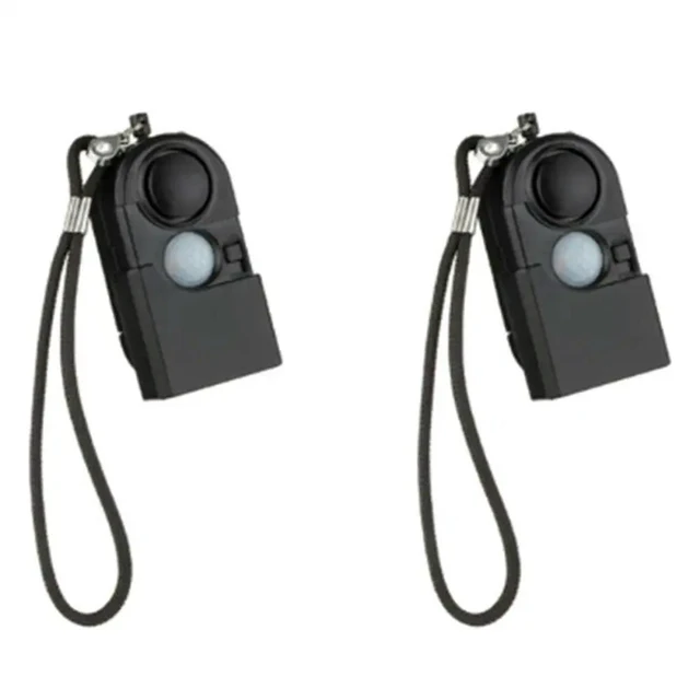 Main image of 2 Piece Camping Travel Mini PIR Infrared Motion Sensor Black Plastic 120DB Home Security
