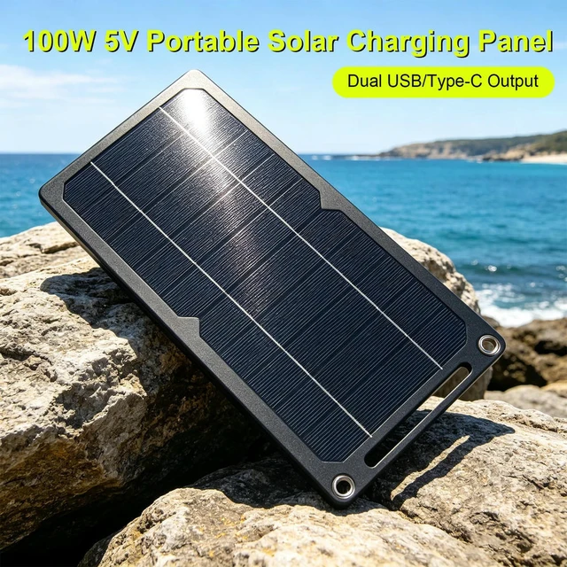 Alt view image 3 of 3 - 10W Solar Panel Charger USB Type-C Dual Port 22.5% Monocrystalline 5V Outdoor Hiking Camping Solar Phone Charger