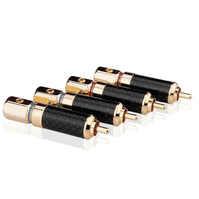 Alt view image 3 of 3 - 4 PCS HIFI RCA Plug Carbon Fiber 24K Gold-Plated RCA Jack Cable Connector Adapter