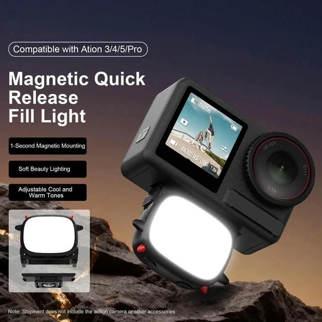 Alt view image 3 of 6 - Magnetic LED Light for Action 3/4/5 Pro Camera Magnetic Photography Fill Light Quick Release & Adjustable Lights Levels