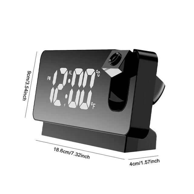 Alt view image 2 of 3 - Digital Mirror Surface Alarm Clock 180° Projector on Ceiling Projector Bedside Alarm Clock USB Charging for Bedroom Living Room