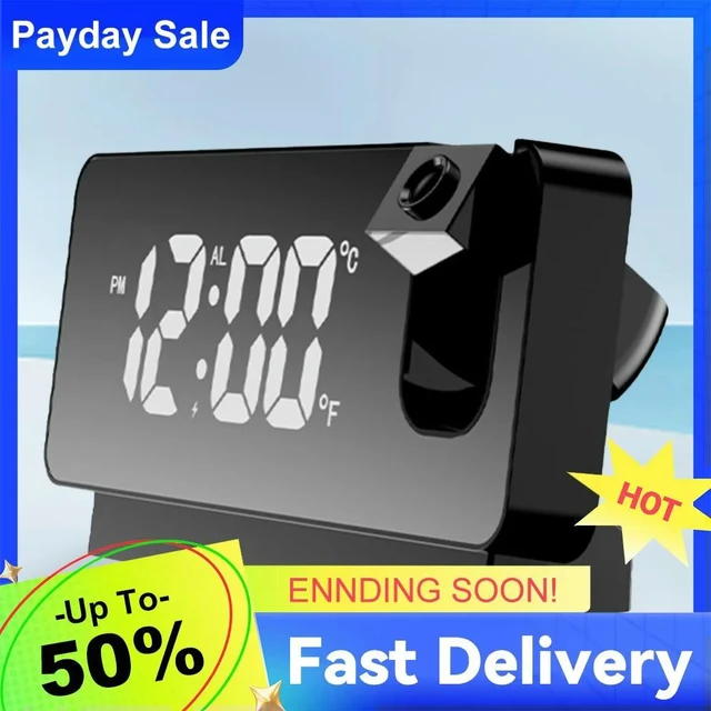 Main image of Digital Mirror Surface Alarm Clock 180° Projector on Ceiling Projector Bedside Alarm Clock USB Charging for Bedroom Living Room