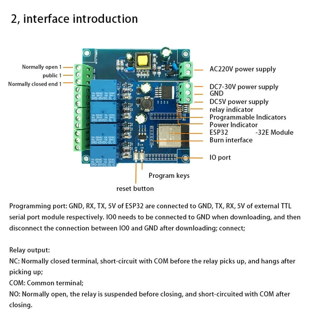 Alt view image 3 of 3 - ESP32 Relay Development Board AC / DC Power Supply Bluetooth BLE 4 Channel Relay ESP32 Module