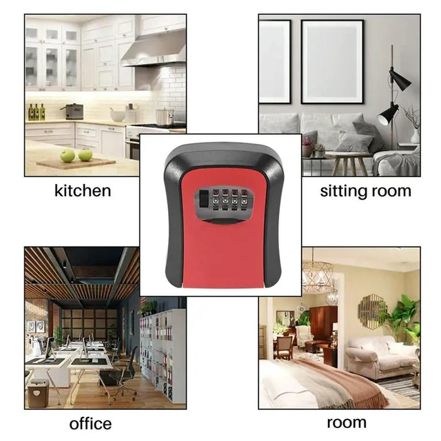 Alt view image 3 of 6 - Password Key Lock Box Wall Mounted Zinc Alloy Key Box Weatherproof 4 Digit Combination Key Lock Box