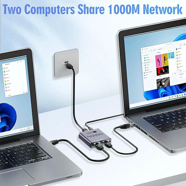 Alt view image 2 of 6 - Gigabit Ethernet Splitter 1 To 2/3/4 LAN Splitter 1000Mbps Ethernet Cable Splitter with Type-c Power Cable Network RJ45 Splitter