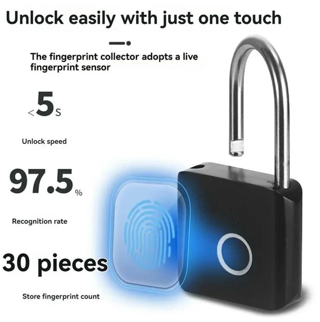 Alt view image 2 of 3 - Locks Fingerprint Padlock Waterproof Keyless APP Control Electronic Door Lock Fingerprint Lock B
