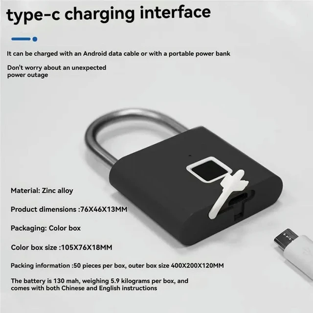 Alt view image 3 of 3 - Locks Fingerprint Padlock Waterproof Keyless APP Control Electronic Door Lock Fingerprint Lock B