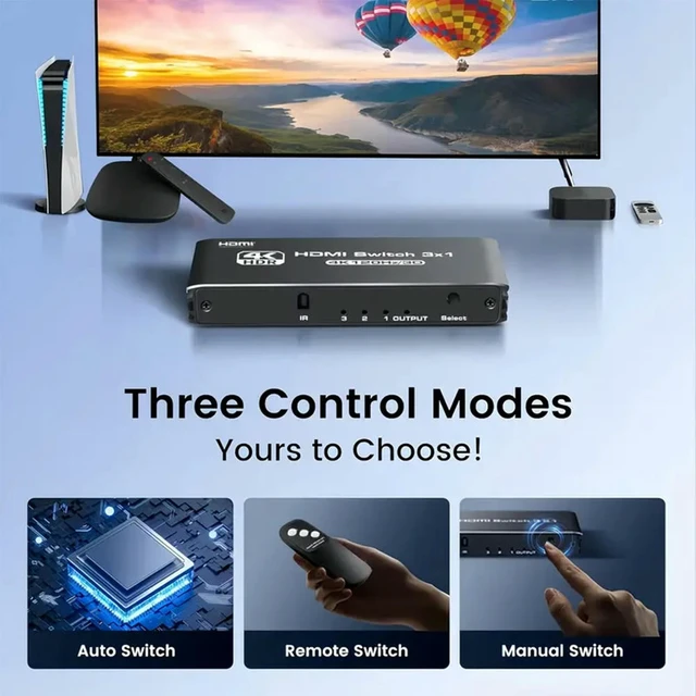 Alt view image 2 of 3 - HDMI-Compatible Switch Compatible with PS3/4/5 TV HDMI-Compatible Switcher with Remote Control & Plug and Play