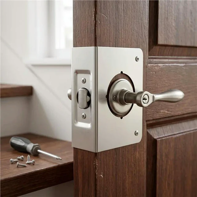 Alt view image 3 of 3 - Lock And Door Reinforcement Plate For Doors 1-3/4-Inch Thickness By 2-3/8-Inch Backset 2-1/8-Inch Bore Repair Reinforce