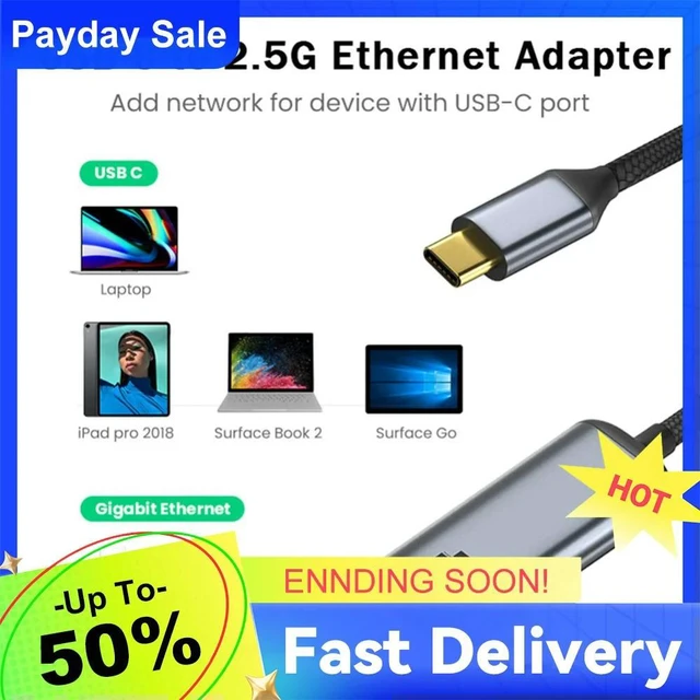 Main image of Type-C To RJ45 Network Card Plug and Play USB C Network Adapter Built-in Power Indicator Gigabit Network USB Adapter Converter