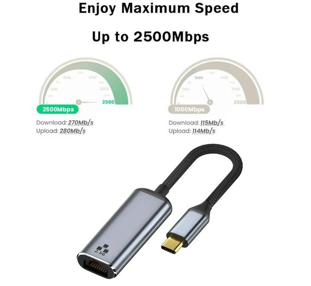 Alt view image 3 of 3 - Type-C To RJ45 Network Card Plug and Play USB C Network Adapter Built-in Power Indicator Gigabit Network USB Adapter Converter