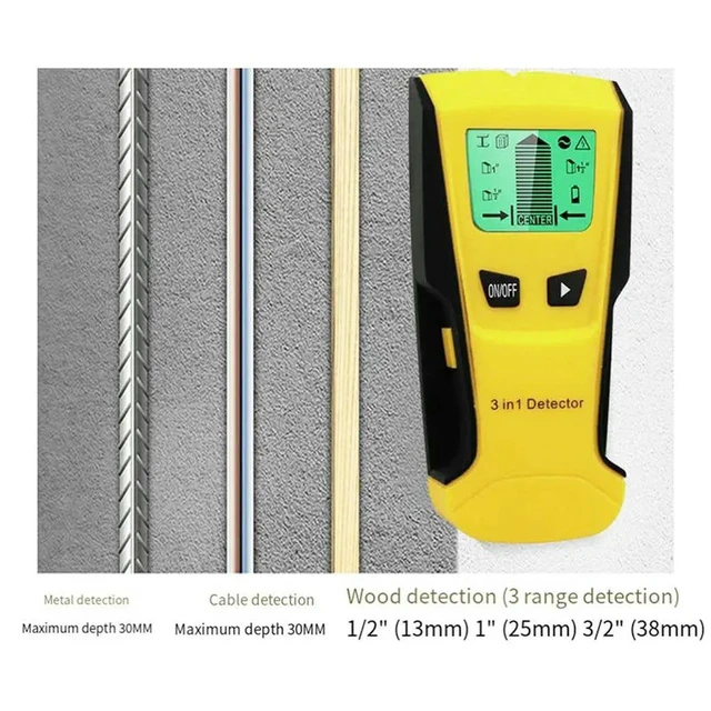 Alt view image 2 of 3 - 3 In 1 l Detector Wall Finder Wall Detector Find l Wood Studs AC Voltage Live Wire Detect